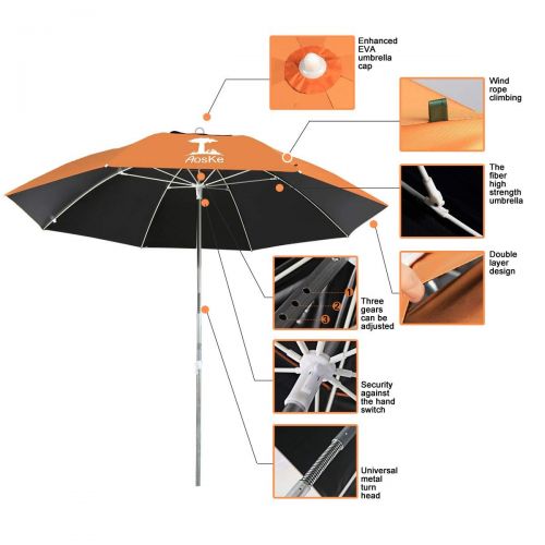  AosKe Portable Sun Shade Umbrella, Inclined, Heat Insulation, Resistance to 100% Harmful Sunlight, Commonly Used in Patio, Beach, Fishing Essential - Orange