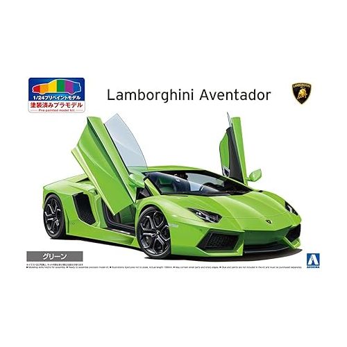  Aoshima Bunka Kyozai 01-C 1/24 Pre-Painted Model Series 2011 Lamborghini Aventador Green, Painted Plastic Model