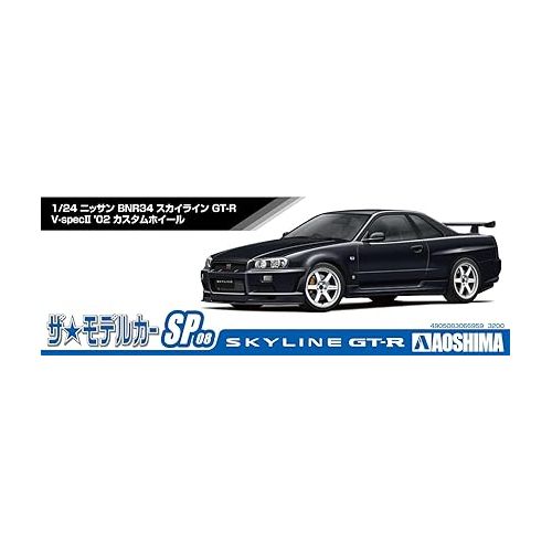  Aoshima Nissan BNR34 Skyline GT-R V-Spec II '02 Custom Wheel 1:24 Scale Model Kit