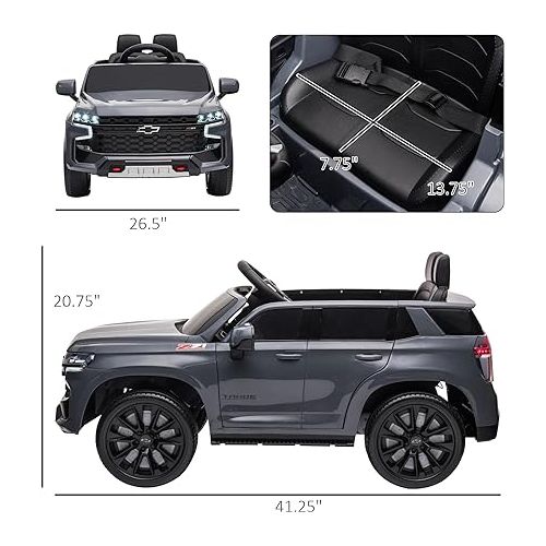  Aosom Chevrolet TAHOE Licensed Kids Ride on Car, 12V Battery Powered Kids Electric Car with Remote Control, Music, Lights, Horn, Suspension for 3-6 Years Old, Gray