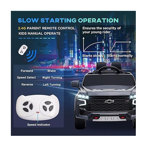  Aosom Chevrolet TAHOE Licensed Kids Ride on Car, 12V Battery Powered Kids Electric Car with Remote Control, Music, Lights, Horn, Suspension for 3-6 Years Old, Gray