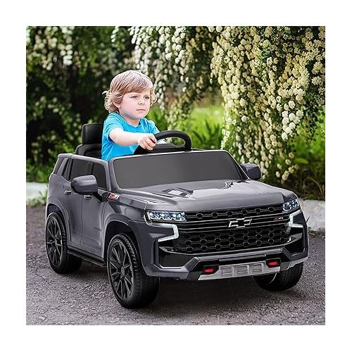  Aosom Chevrolet TAHOE Licensed Kids Ride on Car, 12V Battery Powered Kids Electric Car with Remote Control, Music, Lights, Horn, Suspension for 3-6 Years Old, Gray