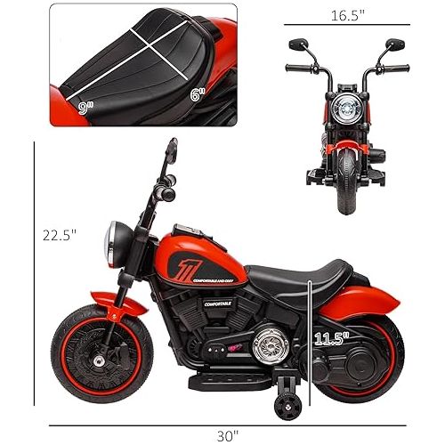  Aosom Kids Motorcycle with Training Wheels, 6V Ride-on Toy for Ages 18-48 Months with Multiple Speeds, Battery-Operated Motorbike for Kids with Single-Button Start, Headlight, Red