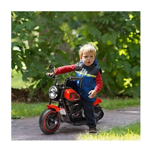  Aosom Kids Motorcycle with Training Wheels, 6V Ride-on Toy for Ages 18-48 Months with Multiple Speeds, Battery-Operated Motorbike for Kids with Single-Button Start, Headlight, Red