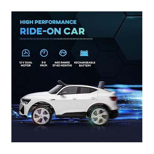  Aosom 12V Kids Electric Ride On Car, Audi E-tron, Battery Powered Toy with Parent Remote Control, Suspension System, Auxiliary Wheels, LED Lights, Music and Horn, MP3 Player, White