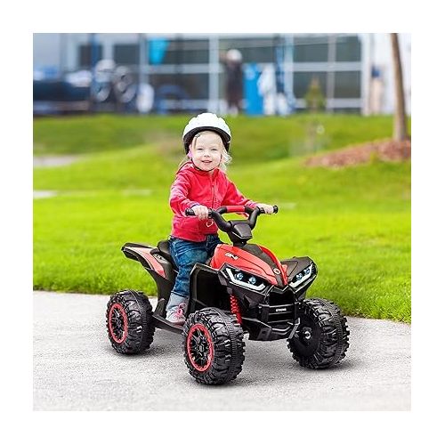  Aosom 12V Kids ATV Quad Car with Forward & Backward Function, Four Wheeler for Kids with Wear-Resistant Wheels, Music, Electric Ride-on ATV for Toddlers Ages 3+ Years Old, Red