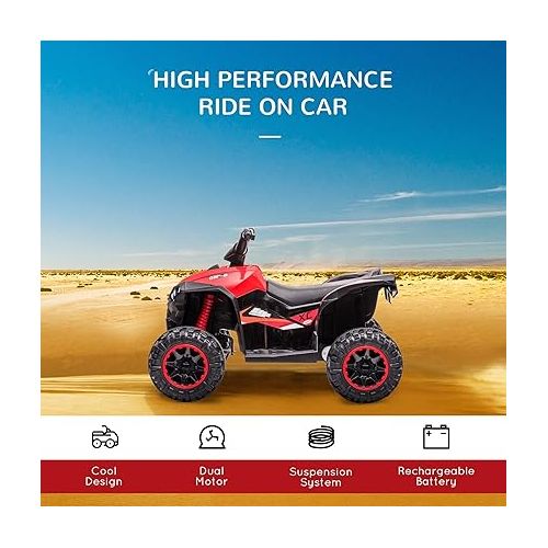  Aosom 12V Kids ATV Quad Car with Forward & Backward Function, Four Wheeler for Kids with Wear-Resistant Wheels, Music, Electric Ride-on ATV for Toddlers Ages 3+ Years Old, Red