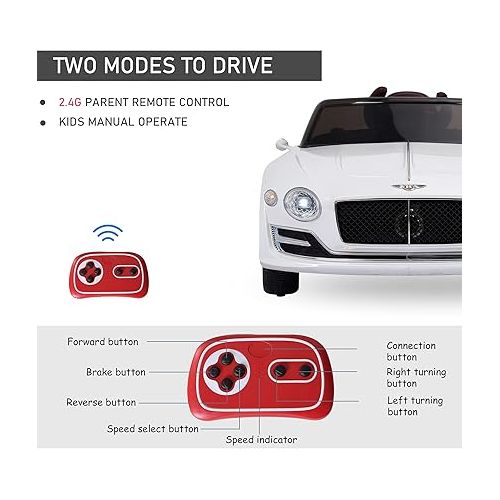  Aosom Licensed Bentley EXP12 Kids Electric Car with Parent Remote Control, 12V Ride on Car with Butterfly Doors, Startup Sound, Suspension, MP3 Player, Songs, Horn, Lights, White