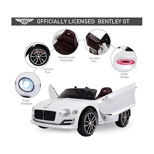  Aosom Licensed Bentley EXP12 Kids Electric Car with Parent Remote Control, 12V Ride on Car with Butterfly Doors, Startup Sound, Suspension, MP3 Player, Songs, Horn, Lights, White