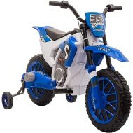 Aosom 12V Kids Motorcycle Dirt Bike Electric Battery-Powered Ride-On Toy Off-road Street Bike with Charging Battery, Training Wheels Blue