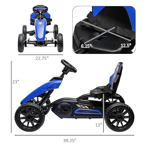  Aosom Kids Pedal Go Kart, Outdoor Ride on Toys with Swing Axle, Adjustable Seat, Handbrake, 4 Shock-Absorbing Wheels, Gift for Boys and Girls Aged 3-8 Years Old, Blue