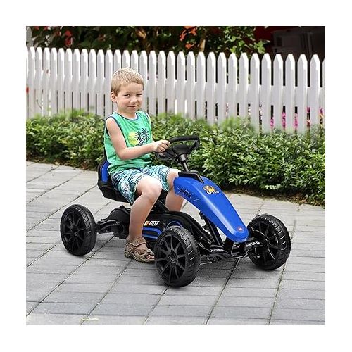  Aosom Kids Pedal Go Kart, Outdoor Ride on Toys with Swing Axle, Adjustable Seat, Handbrake, 4 Shock-Absorbing Wheels, Gift for Boys and Girls Aged 3-8 Years Old, Blue