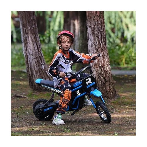  Aosom Electric Dirt Bike with Twist Grip Throttle, 24V 350W Off-Road Electric Motorcycle Up to 15 MPH with Brake, Music Horn, Rear Suspension for Ages 13+ Years, Blue