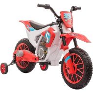Aosom 12V Kids Motorcycle Dirt Bike Electric Battery-Powered Ride-On Toy Off-road Street Bike with Charging Battery, Training Wheels Red
