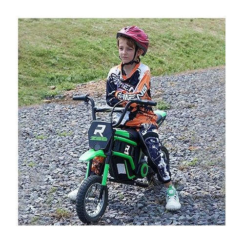  Aosom Electric Dirt Bike with Twist Grip Throttle, 24V 350W Off-Road Electric Motorcycle Up to 15 MPH with Brake, Music Horn, Rear Suspension for Ages 13+ Years, Green