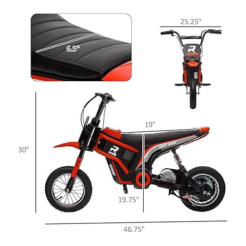  Aosom Electric Dirt Bike with Twist Grip Throttle, 24V 350W Off-Road Electric Motorcycle Up to 15 MPH with Brake, Music Horn, Rear Suspension for Ages 13+ Years, Red