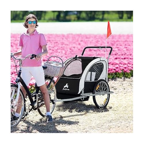  Aosom Elite Three-Wheel Bike Trailer for Kids Bicycle Cart for Two Children with 2 Security Harnesses & Storage