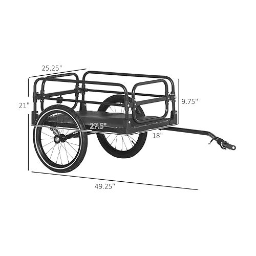  Aosom Bike Cargo Trailer Bike Wagon Bicycle Trailer with Suspension, Triple Safety Features, 16'' Wheels, 88 lbs Max Load