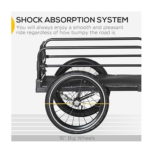  Aosom Bike Cargo Trailer Bike Wagon Bicycle Trailer with Suspension, Triple Safety Features, 16'' Wheels, 88 lbs Max Load