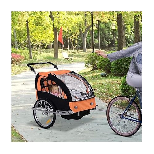  Aosom Elite 360 Swivel Bike Trailer for Kids Double Child Two-Wheel Bicycle Cargo Trailer with 2 Security Harnesses