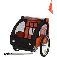 Aosom 2-Seat Child Bike Trailer for Kids with a Strong Steel Frame, 5-Point Safety Harnesses, & Comfortable Seat