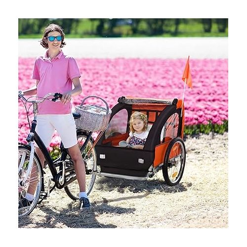  Aosom 2-Seat Child Bike Trailer for Kids with a Strong Steel Frame, 5-Point Safety Harnesses, & Comfortable Seat