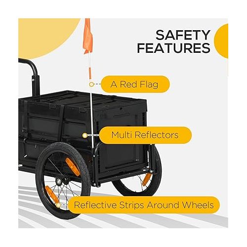  Aosom Bike Cargo Trailer, Bicycle Trailer Wagon Cart with Removable Storage Box, Quick Release 16