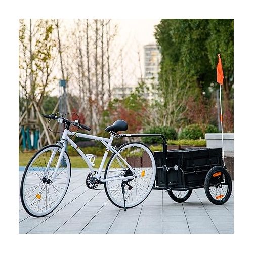  Aosom Bike Cargo Trailer, Bicycle Trailer Wagon Cart with Removable Storage Box, Quick Release 16