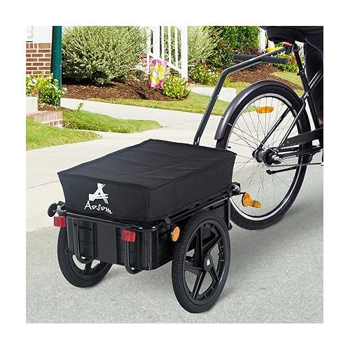  Aosom Bicycle Cargo Trailer with Removable Box and Waterproof Cover, Bike Wagon Trailer with Two 16in Wheels