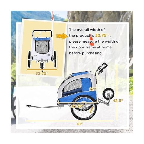  Aosom Dog Bike Trailer 2-in-1 Pet Stroller with Canopy and Storage Pockets