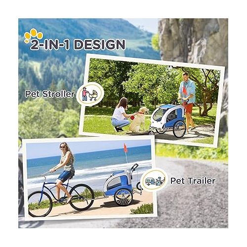  Aosom Dog Bike Trailer 2-in-1 Pet Stroller with Canopy and Storage Pockets