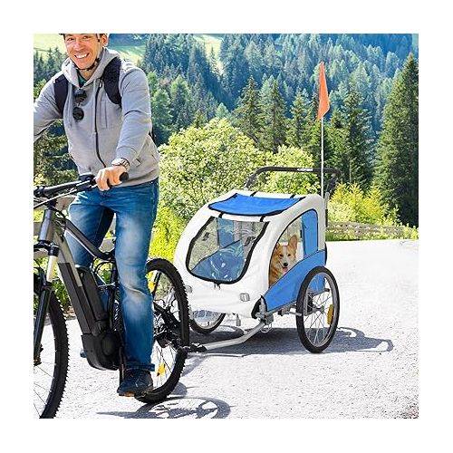  Aosom Dog Bike Trailer 2-in-1 Pet Stroller with Canopy and Storage Pockets