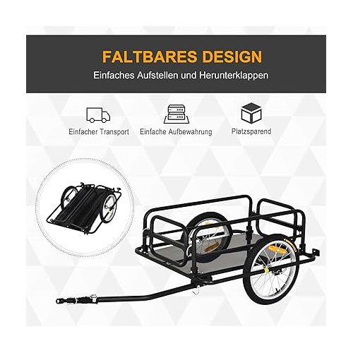  Aosom Wanderer Folding Bicycle Bike Cargo Storage Cart and Luggage Trailer with Hitch - Black