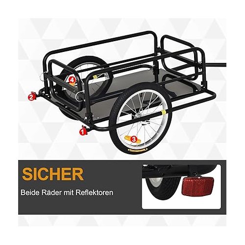  Aosom Wanderer Folding Bicycle Bike Cargo Storage Cart and Luggage Trailer with Hitch - Black