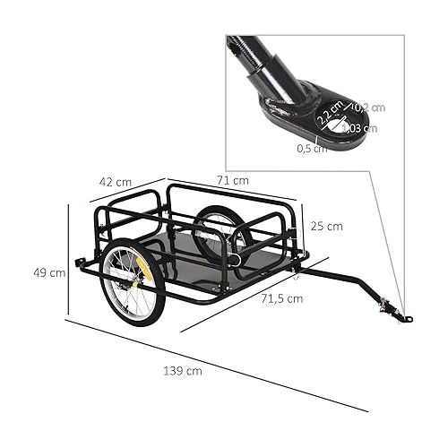  Aosom Wanderer Folding Bicycle Bike Cargo Storage Cart and Luggage Trailer with Hitch - Black