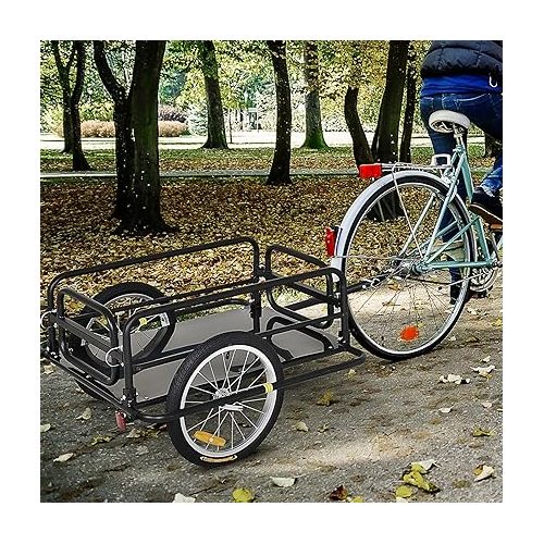  Aosom Wanderer Folding Bicycle Bike Cargo Storage Cart and Luggage Trailer with Hitch - Black