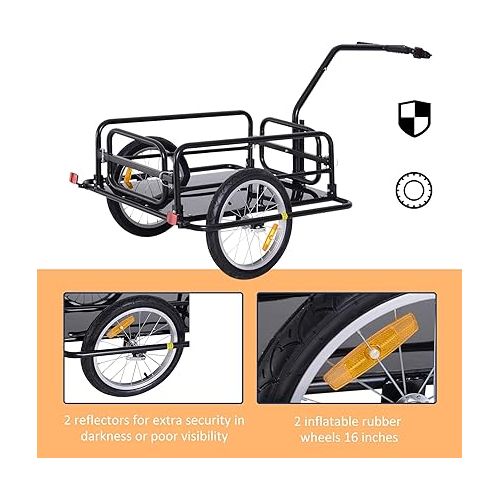  Aosom Bike Cargo Trailer, Bicycle Trailer, Heavy-Duty Bike Wagon Cart, Foldable Compact Storage, with Universal Hitch, 16