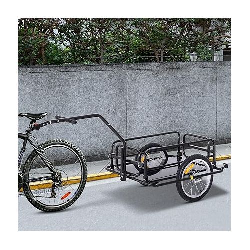  Aosom Bike Cargo Trailer, Bicycle Trailer, Heavy-Duty Bike Wagon Cart, Foldable Compact Storage, with Universal Hitch, 16