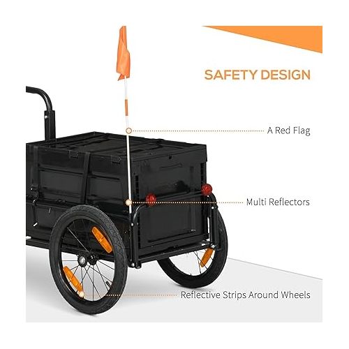  Aosom Bike Cargo Trailer, Bicycle Trailer Wagon Cart with Removable Storage Box, Quick Release 16