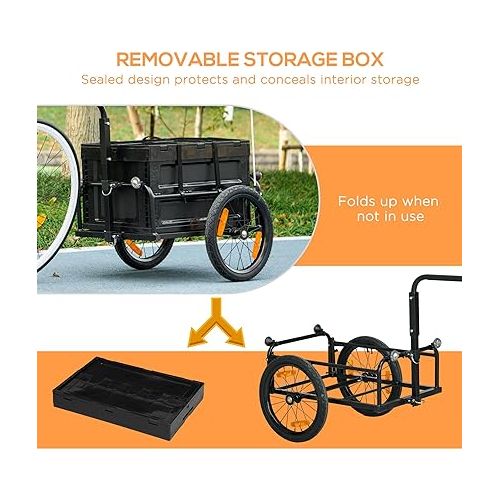  Aosom Bike Cargo Trailer, Bicycle Trailer Wagon Cart with Removable Storage Box, Quick Release 16