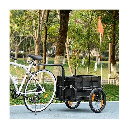  Aosom Bike Cargo Trailer, Bicycle Trailer Wagon Cart with Removable Storage Box, Quick Release 16