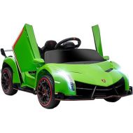 Aosom Lamborghini Veneno Licensed Kids Electric Car with Bluetooth, 12V Ride on Car with Butterfly Doors, Remote Control, Suspension System, Horn, Songs, Lights, Green