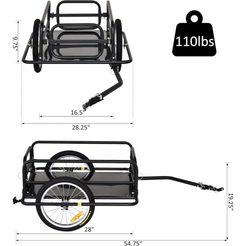  [아마존베스트]Aosom Wanderer Folding Bicycle Bike Cargo Storage Cart and Luggage Trailer with Hitch - Black