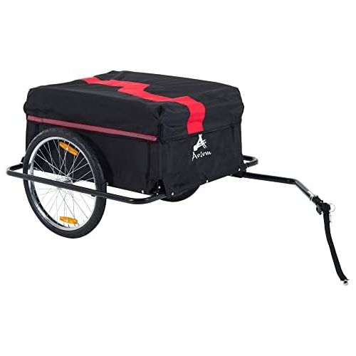  Aosom Bicycle Cargo Trailer, Two-Wheel Bike Luggage Wagon Trailer with Removable Cover, Red