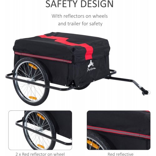  Aosom Bicycle Cargo Trailer, Two-Wheel Bike Luggage Wagon Trailer with Removable Cover, Red