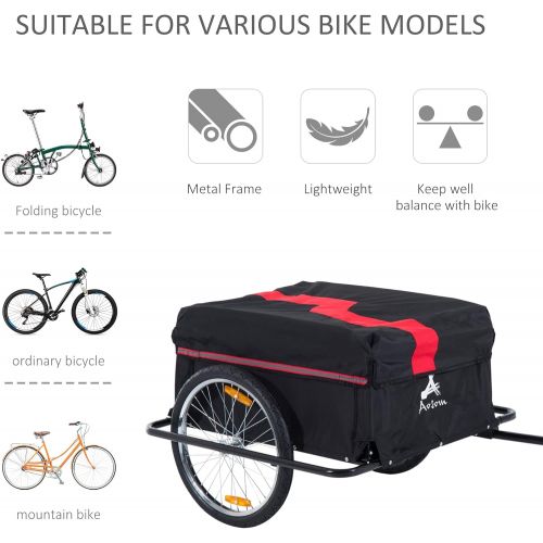  Aosom Bicycle Cargo Trailer, Two-Wheel Bike Luggage Wagon Trailer with Removable Cover, Red