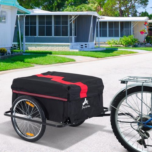  Aosom Bicycle Cargo Trailer, Two-Wheel Bike Luggage Wagon Trailer with Removable Cover, Red