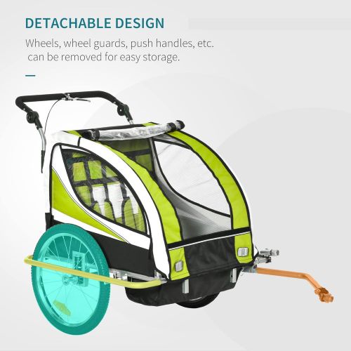  Aosom Folding Child Bike Baby Trailer with Safety Flag, Light Reflectors, & 5 Point Harness, Green