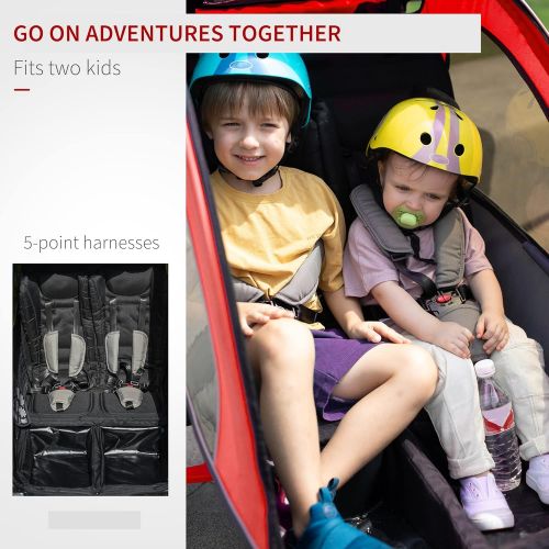  Aosom Child Bike Trailer 3 In1 Foldable Jogger Stroller Baby Stroller Transport Carrier with Shock Absorber System Rubber Tires Adjustable Handlebar Kid Bicycle Trailer Red and Gre