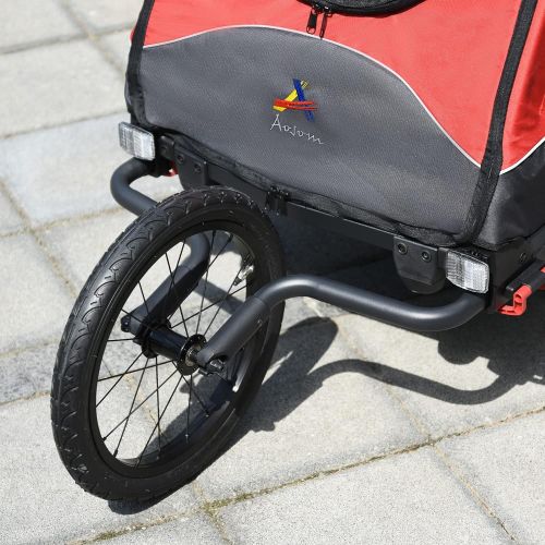  Aosom Child Bike Trailer 3 In1 Foldable Jogger Stroller Baby Stroller Transport Carrier with Shock Absorber System Rubber Tires Adjustable Handlebar Kid Bicycle Trailer Red and Gre